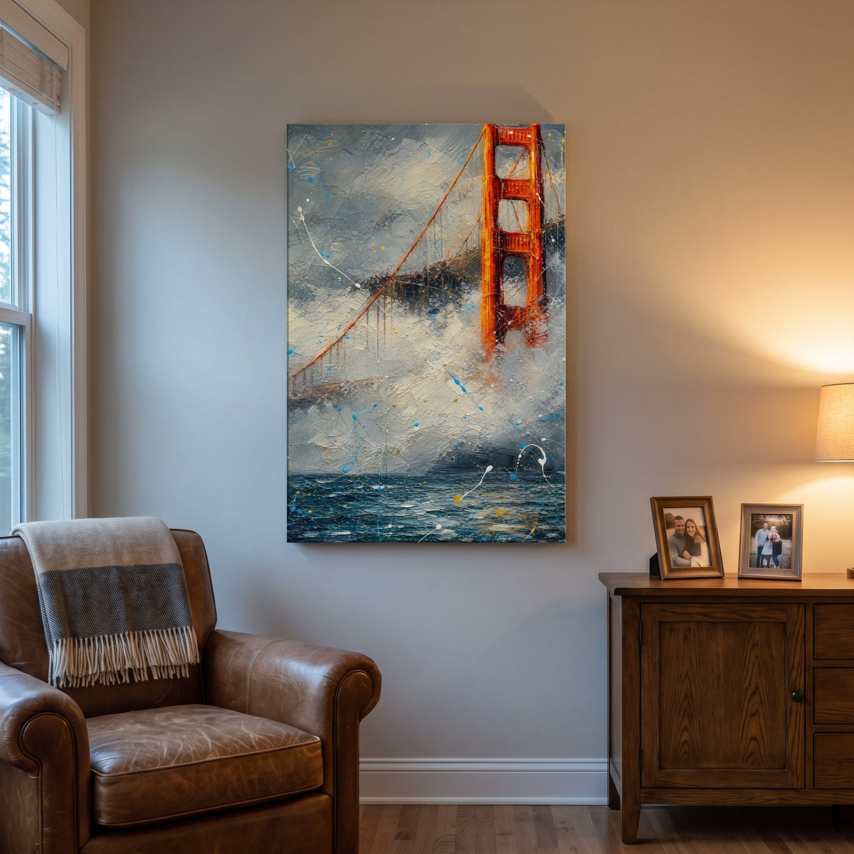 Golden Gate canvas print hanging in a home interior
