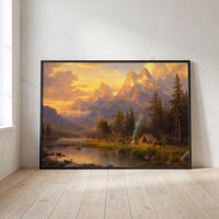 Golden Hour on the Range framed print leaning against a wall