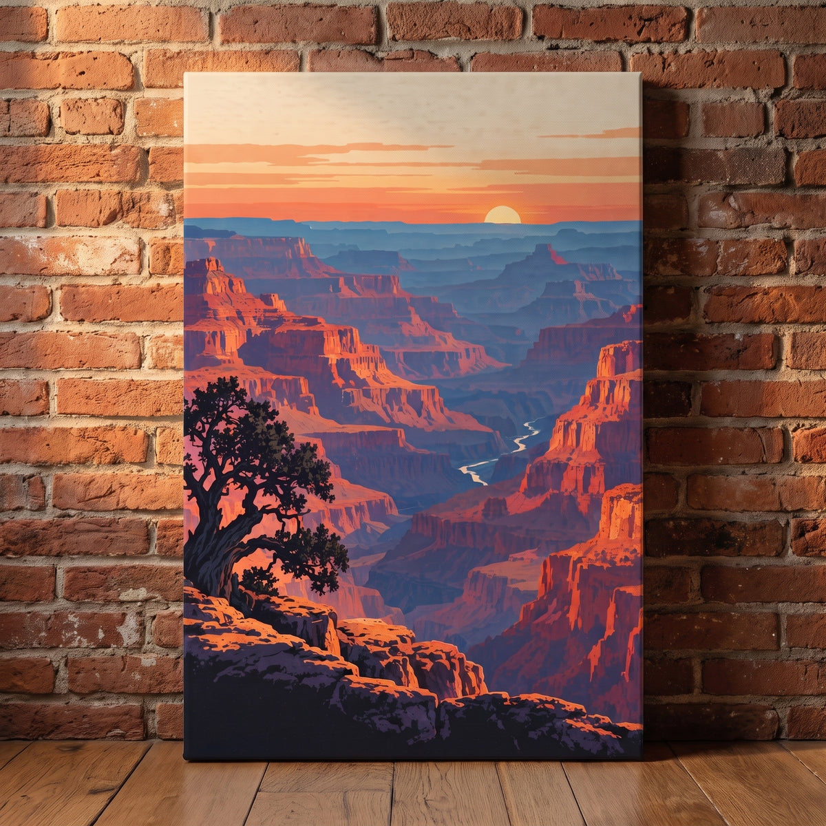 Grand Canyon Sunset canvas print leaning against a wall