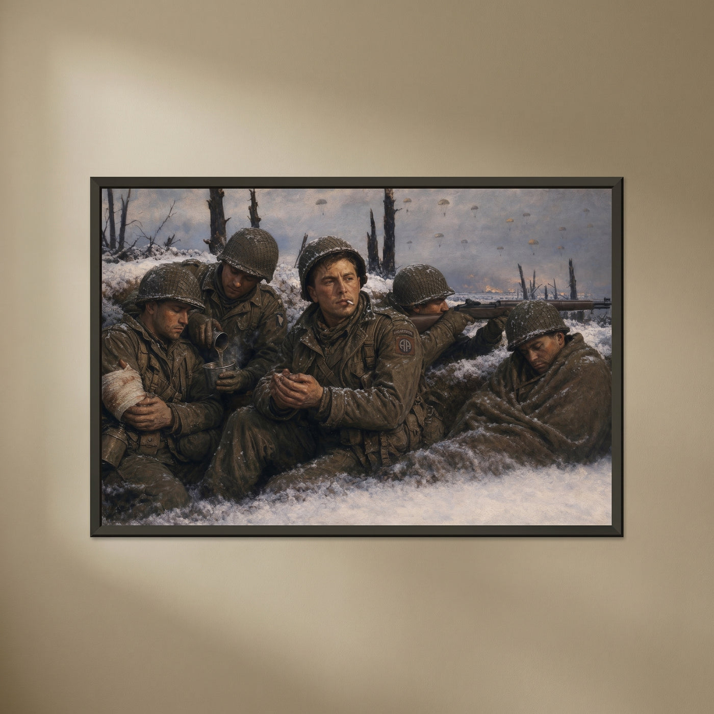 Holding at Bastogne framed print on a plain wall