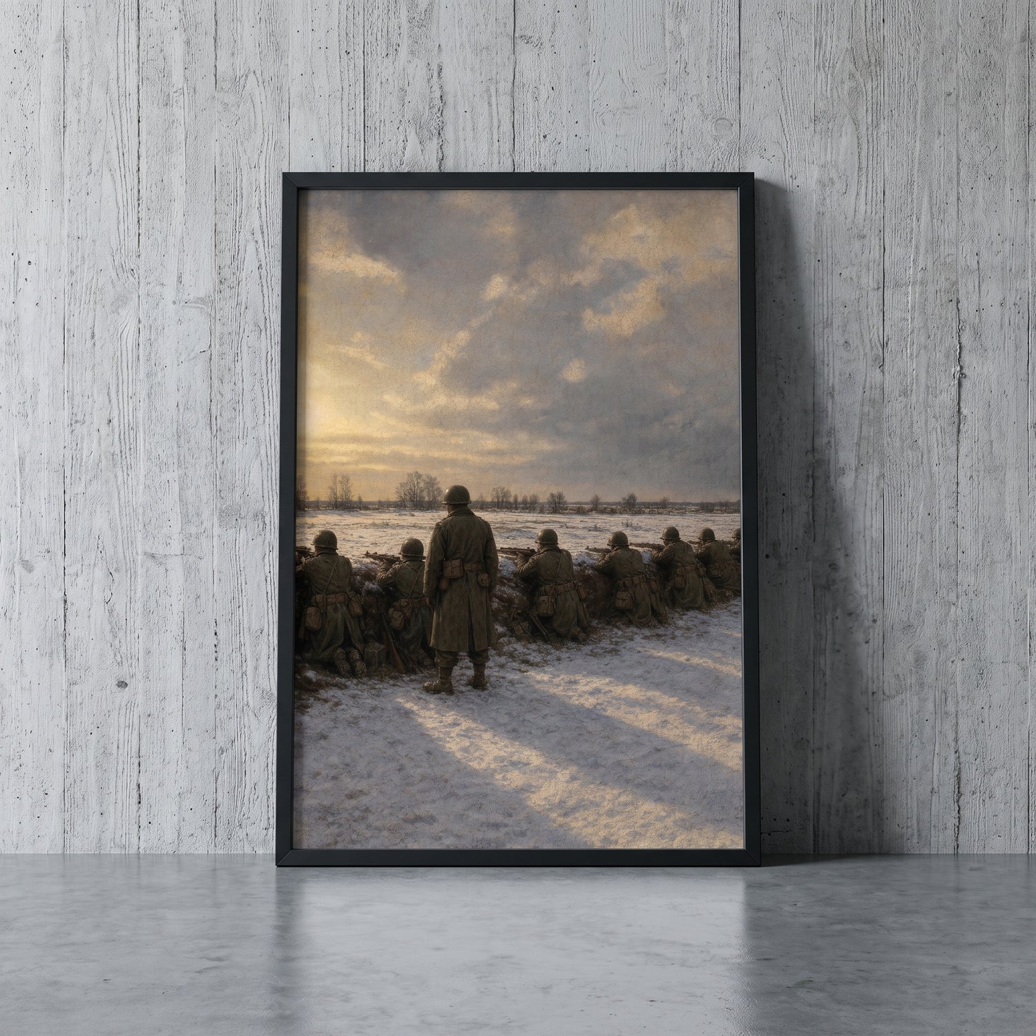Holding the Line, 1944 framed print leaning against a wall