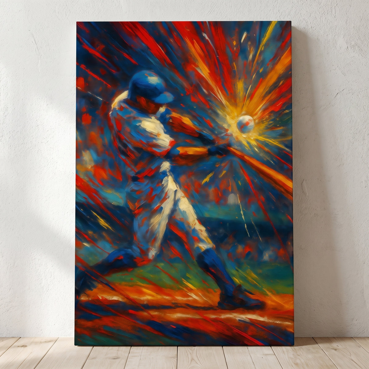 Home Run canvas print leaning against a wall