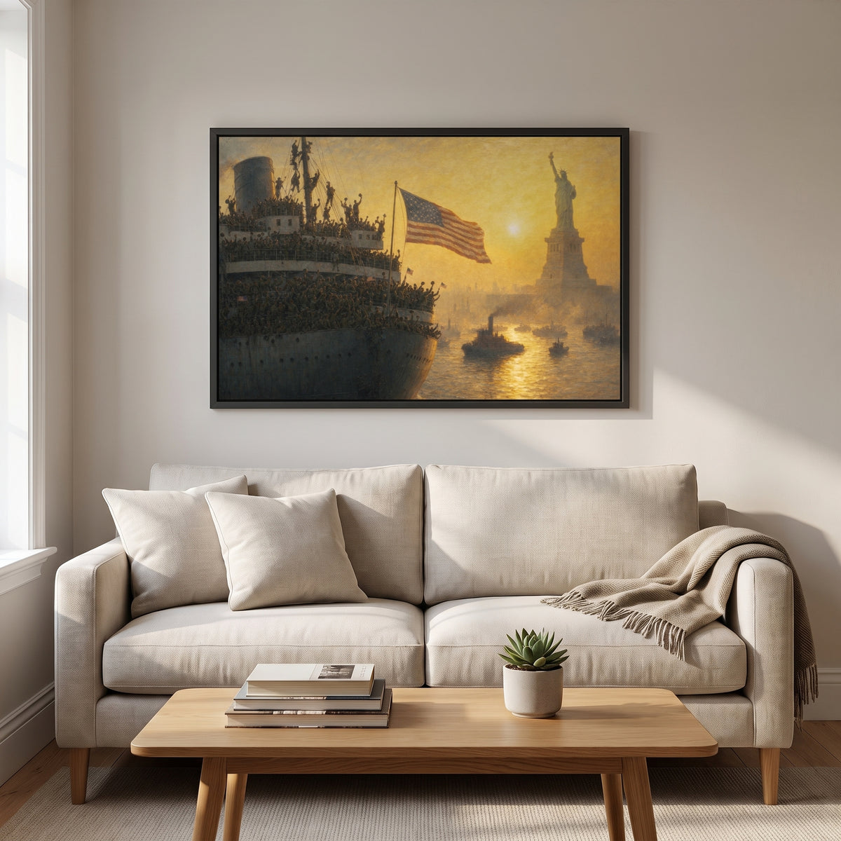 Homecoming, 1945 framed print hanging in a home interior