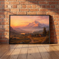 Homestead at Sunset framed print leaning against a wall