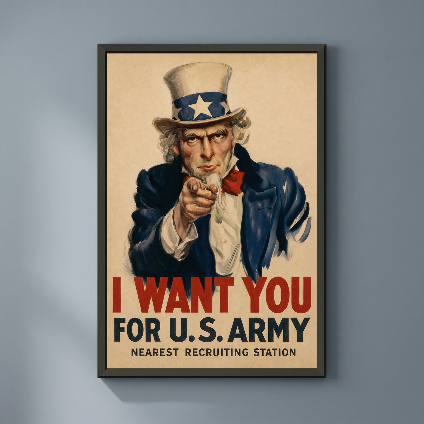 I Want You framed print on a plain wall