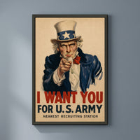 I Want You framed print on a plain wall
