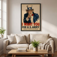 I Want You framed print hanging in a home interior