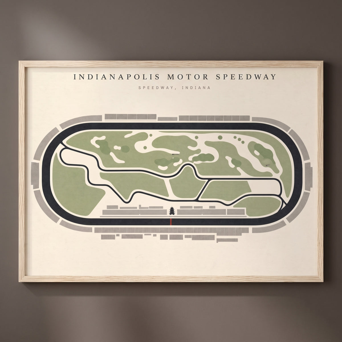 Indianapolis Motor Speedway framed print on a plain wall