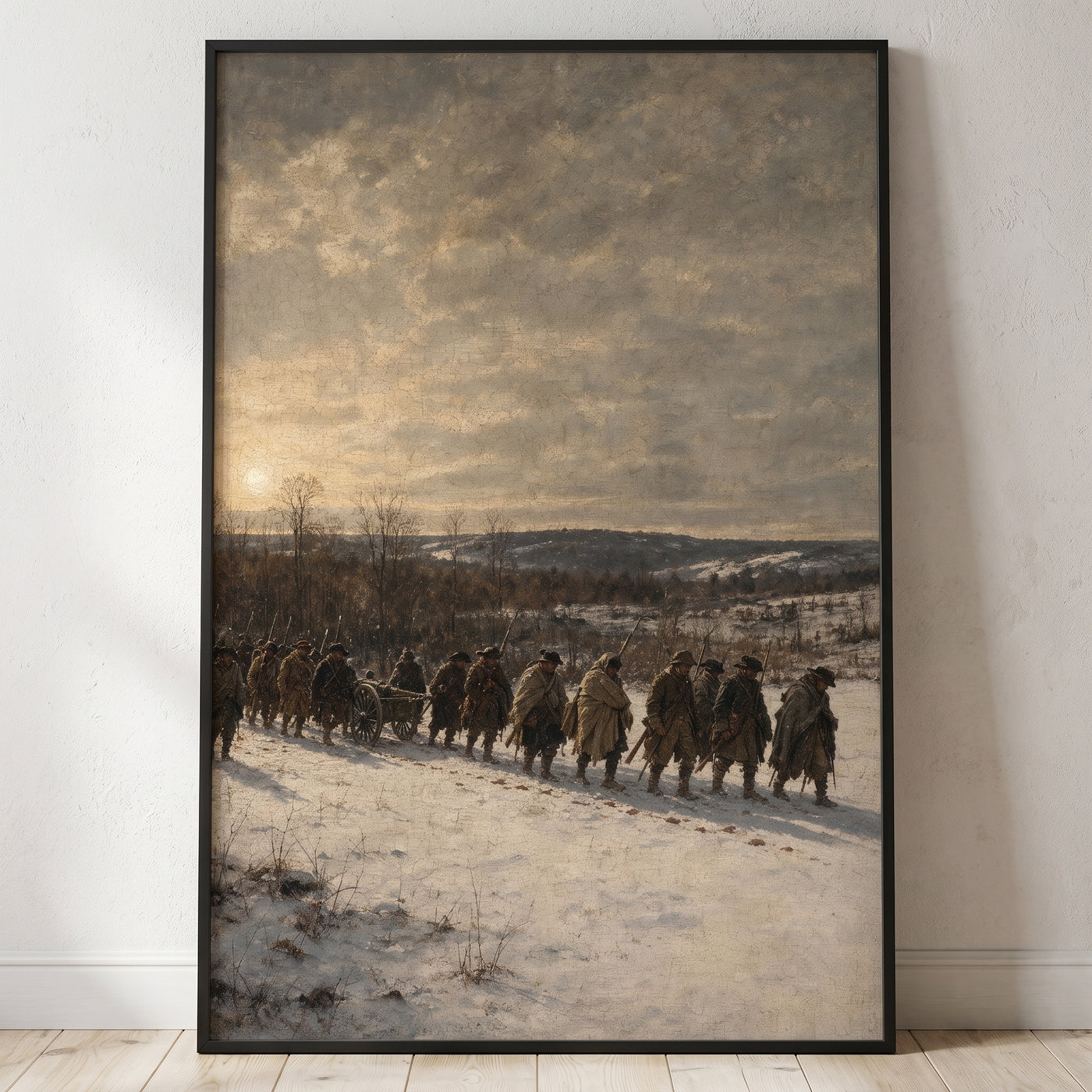 Into Valley Forge, 1777 framed print leaning against a wall