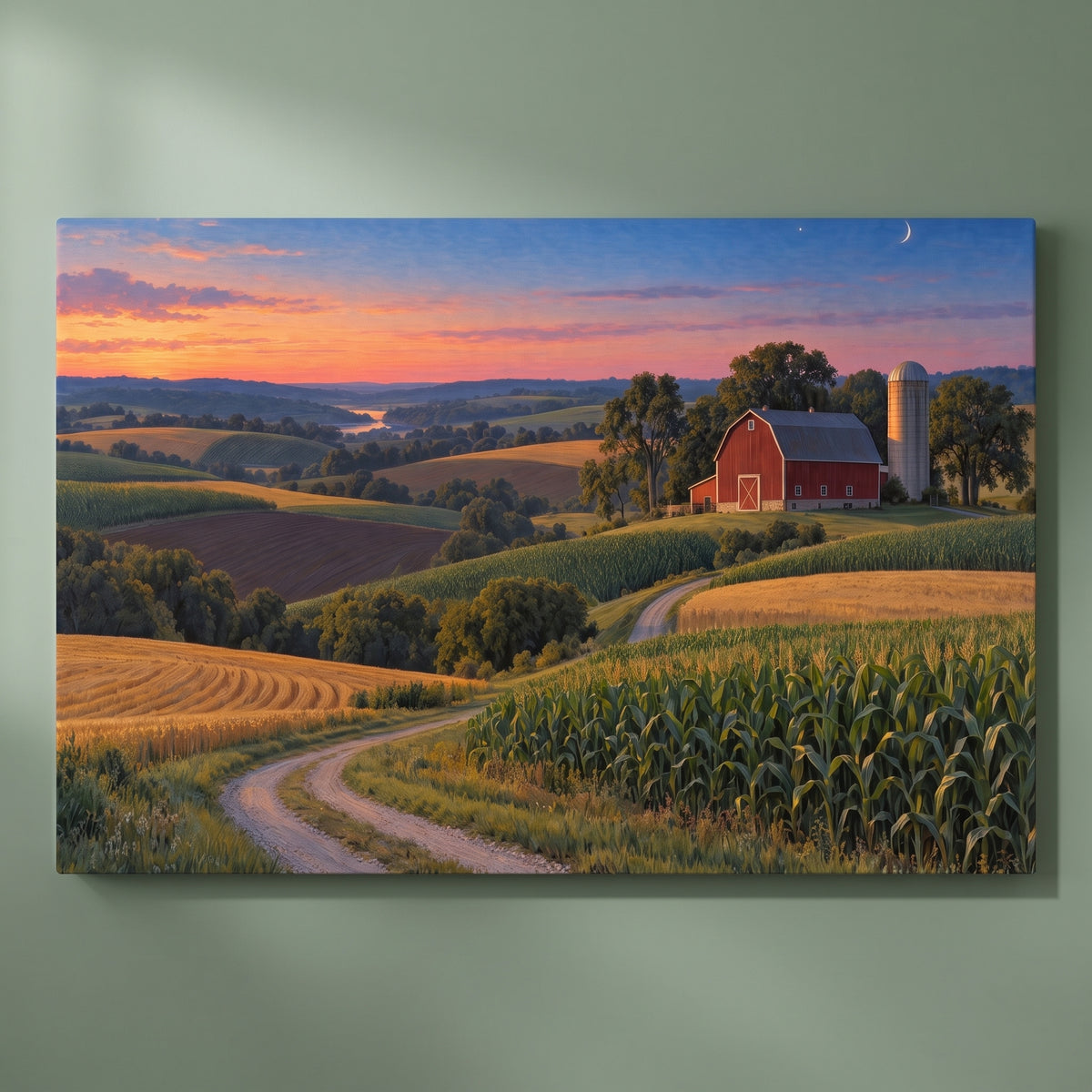 Iowa Farm at Dusk gallery-wrapped canvas print on a plain wall