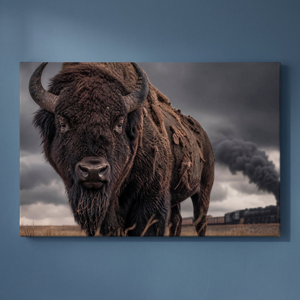 Iron & Bison gallery-wrapped canvas print on a plain wall