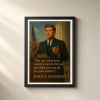 JFK - A Profile in Courage framed print on a plain wall