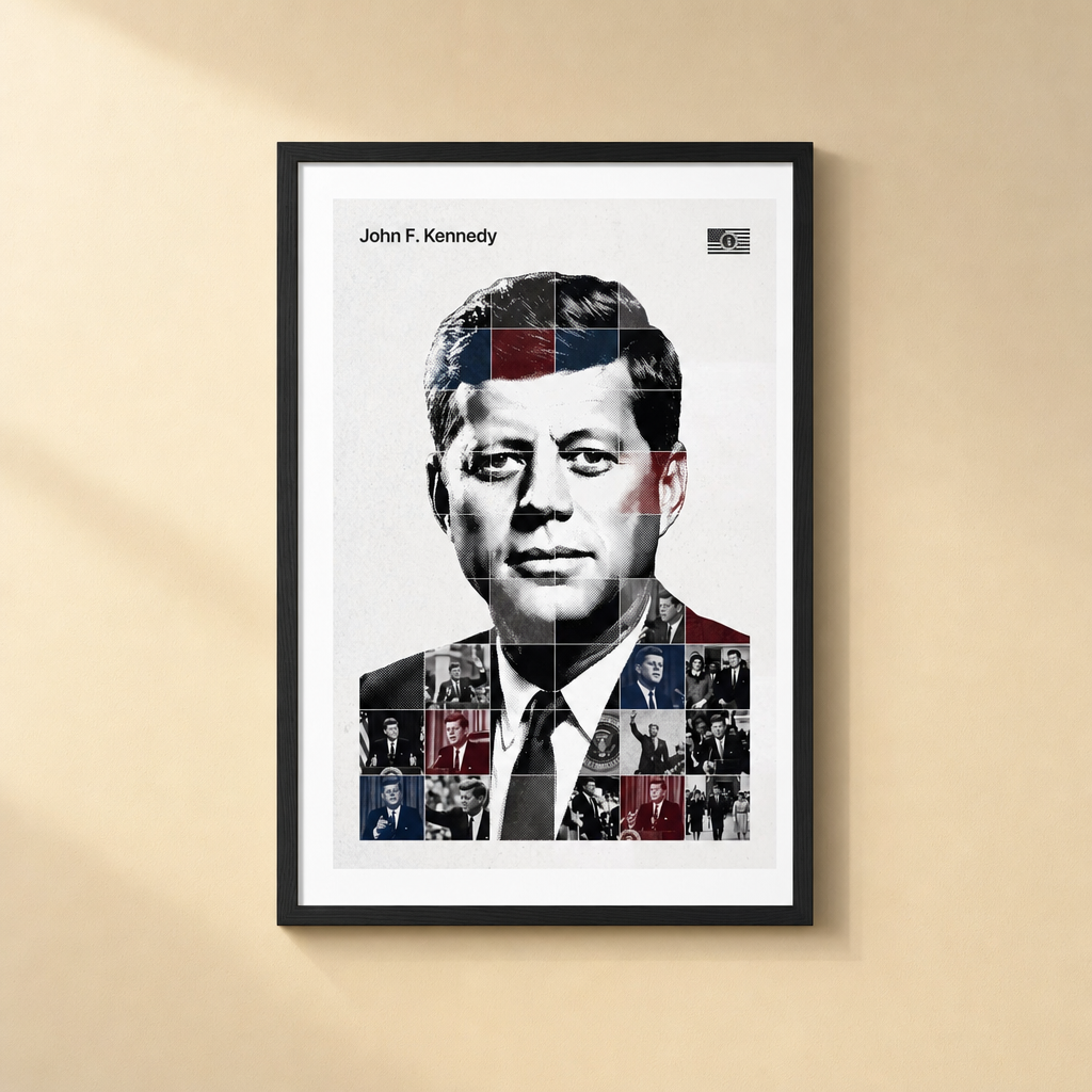 John F. Kennedy — Because it's Hard framed print on a plain wall
