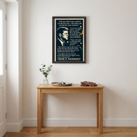 JFK - Words that Moved a Nation framed print hanging in a home interior