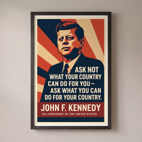 John F. Kennedy - Ask Not framed print on a plain wall