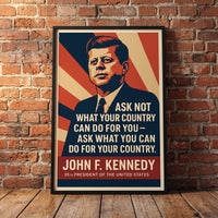 John F. Kennedy - Ask Not framed print leaning against a wall
