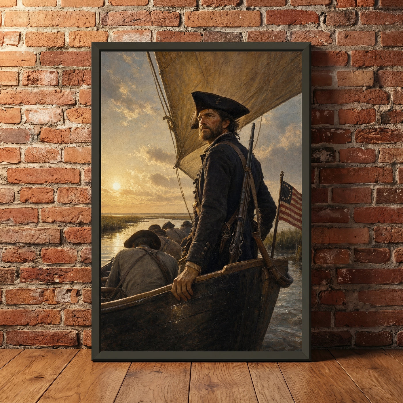 Joshua Huddy and the Black Snake framed print leaning against a wall