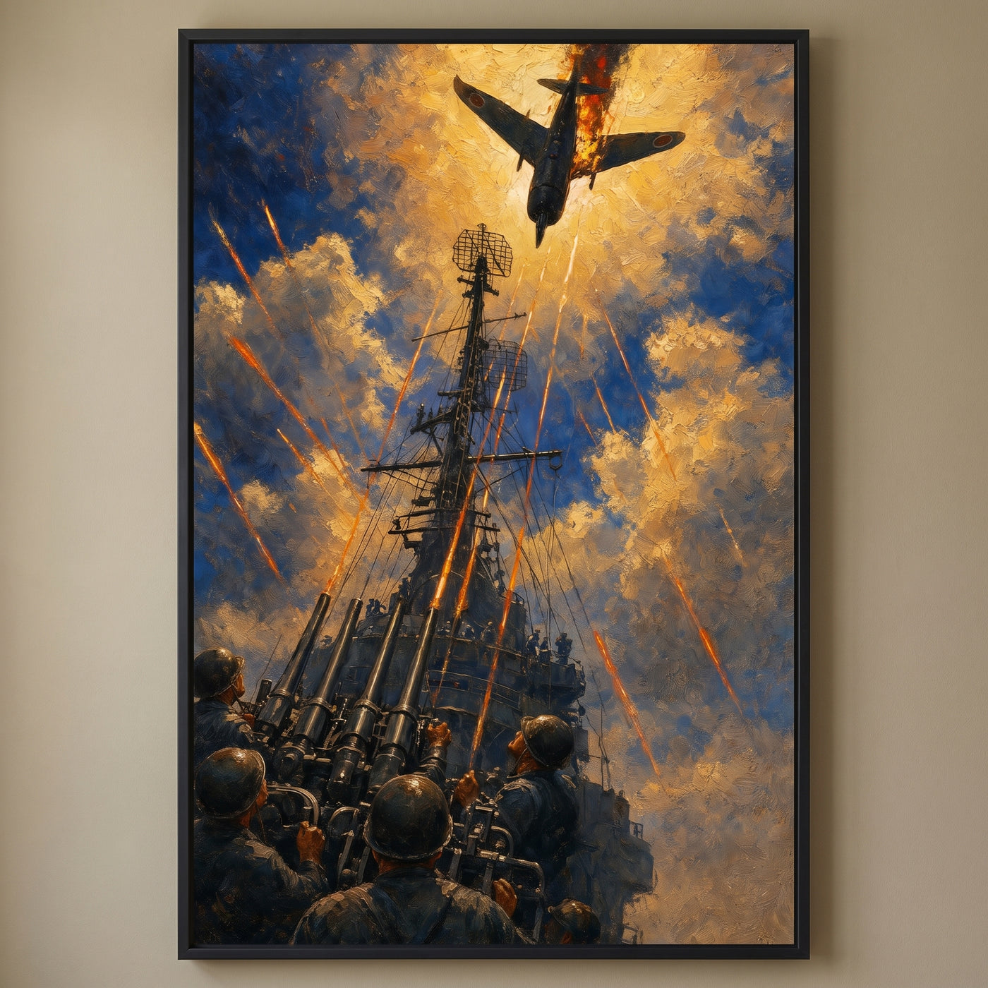 Kamikaze off Okinawa framed print on a plain wall