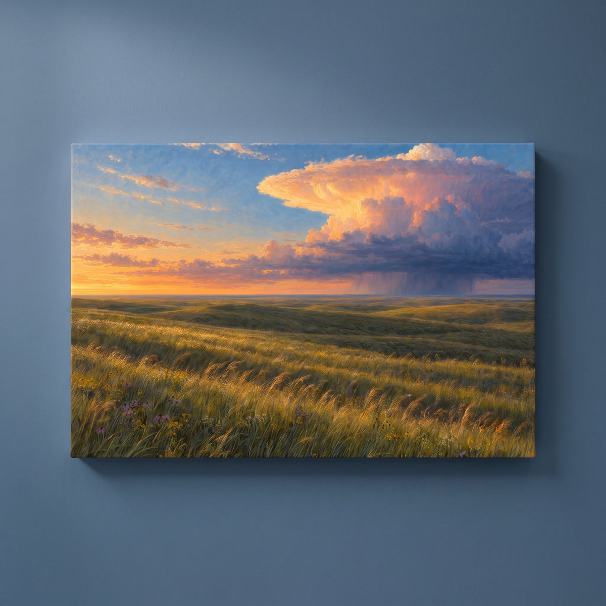 Kansas Tallgrass Evening gallery-wrapped canvas print on a plain wall