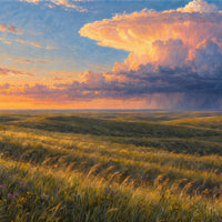 Kansas Tallgrass Evening — close-up of the canvas weave and print detail