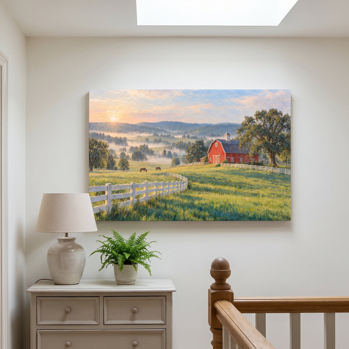 Kentucky Bluegrass Morning canvas print hanging in a home interior