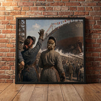 Launching a Liberty Ship framed print leaning against a wall