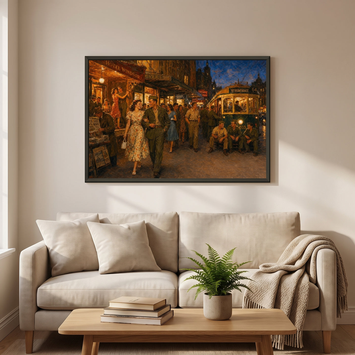 Leave in Melbourne framed print hanging in a home interior
