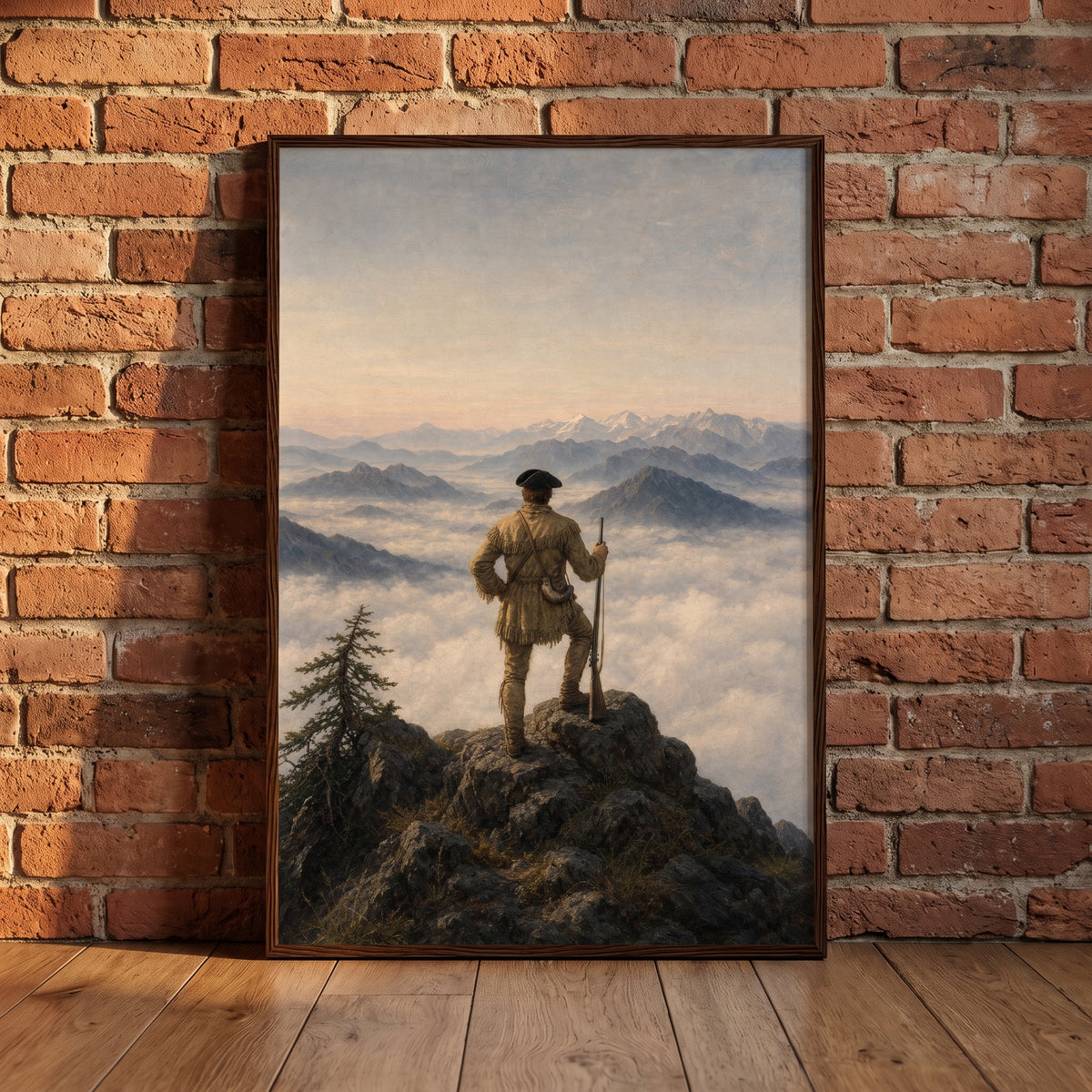 Lewis at the Divide framed print leaning against a wall