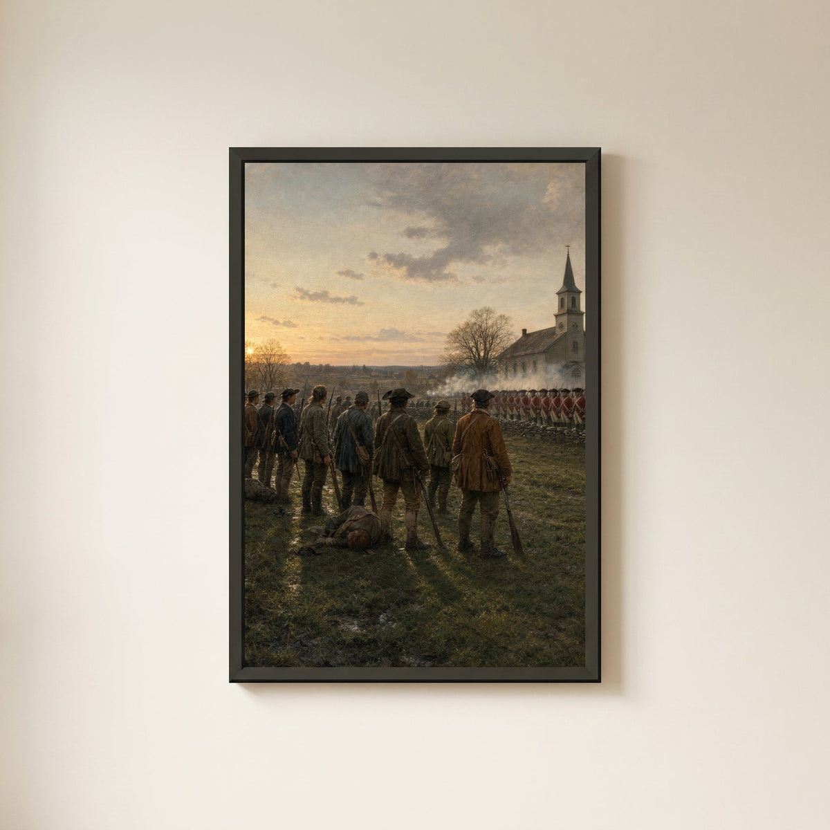 Lexington Green, 1775 shown on its own — first framed print in the Lexington to Yorktown set