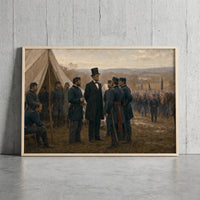 Lincoln Visiting the Troops at Antietam framed print leaning against a wall