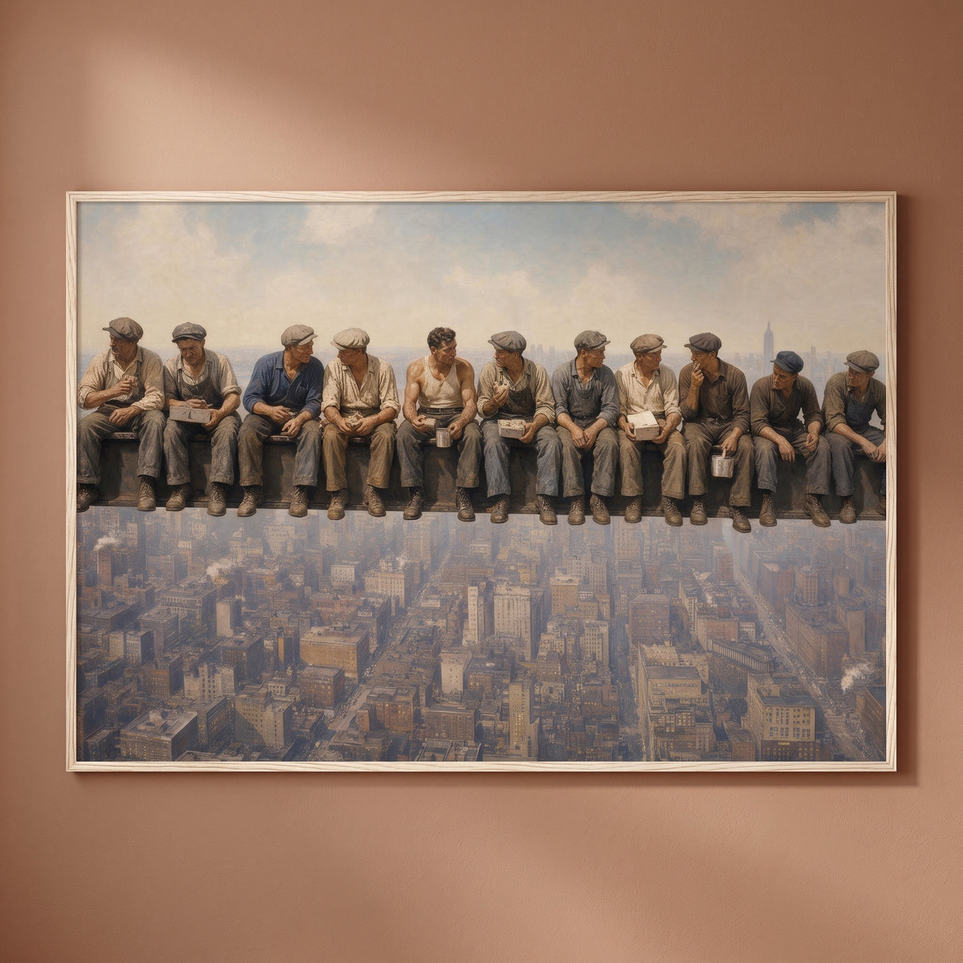 Lunch Atop a Skyscraper framed print on a plain wall