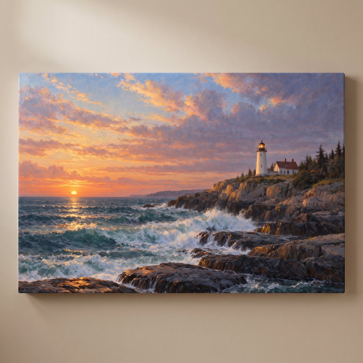 Maine Light at Dawn gallery-wrapped canvas print on a plain wall