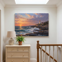 Maine Light at Dawn canvas print hanging in a home interior