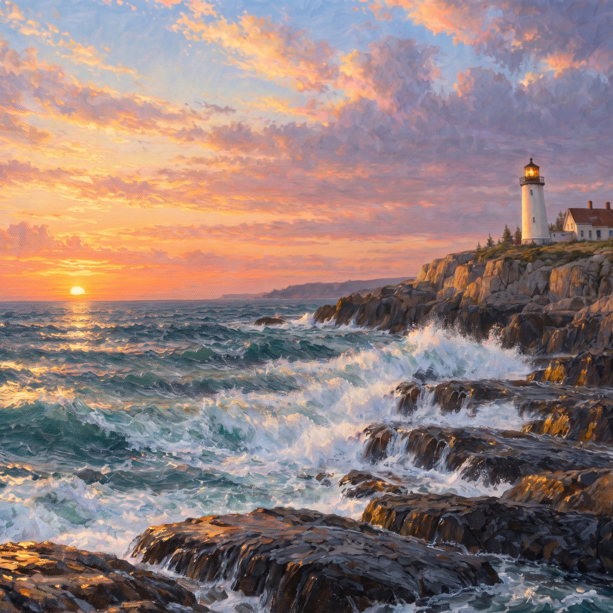 Maine Light at Dawn — close-up of the canvas weave and print detail