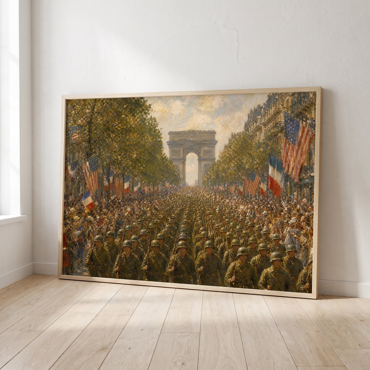 March of the Liberators framed print leaning against a wall