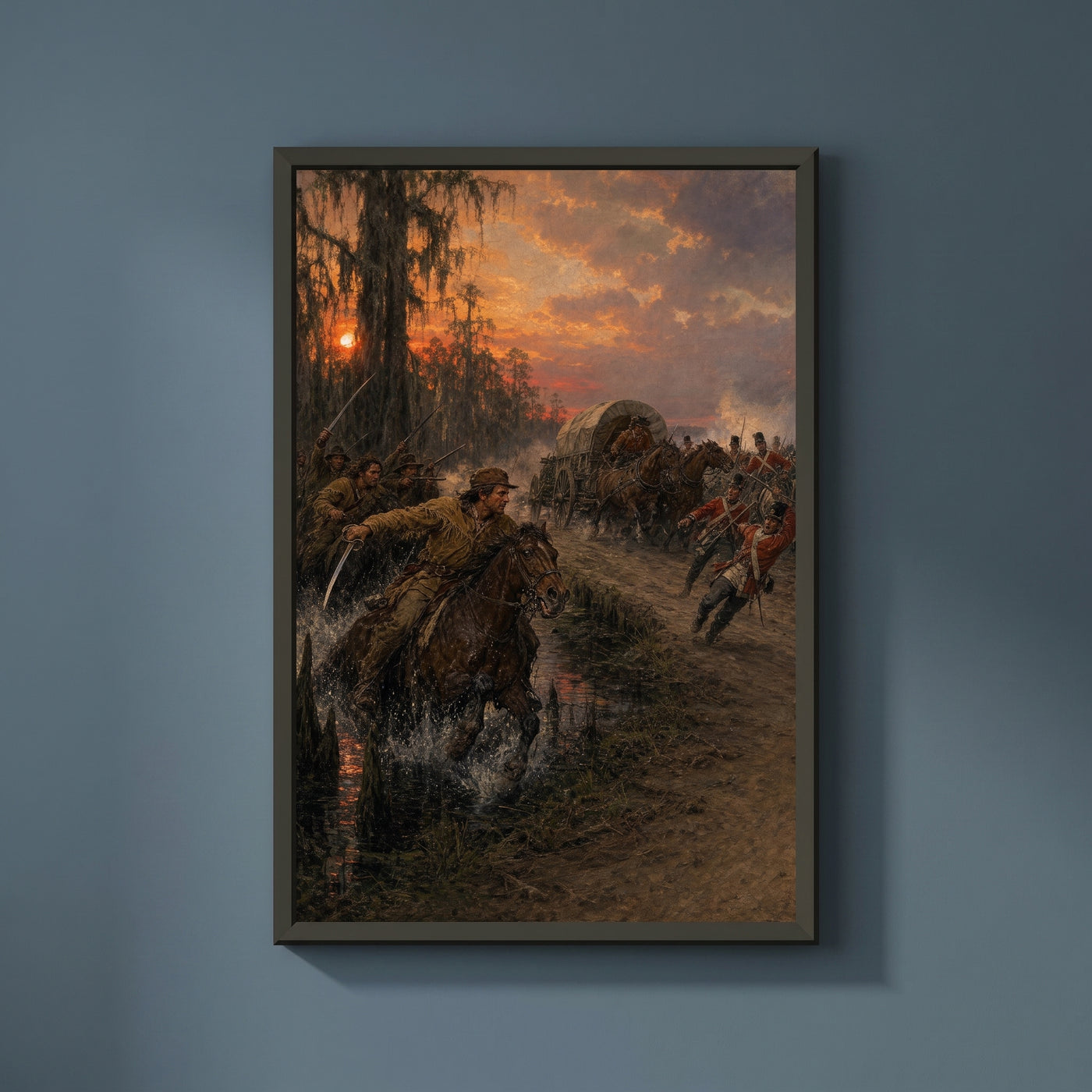 Marion's Ambush at the Causeway framed print on a plain wall