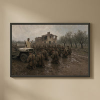 Mass on a Jeep framed print on a plain wall