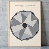 Mercedes-Benz Stadium framed print leaning against a wall