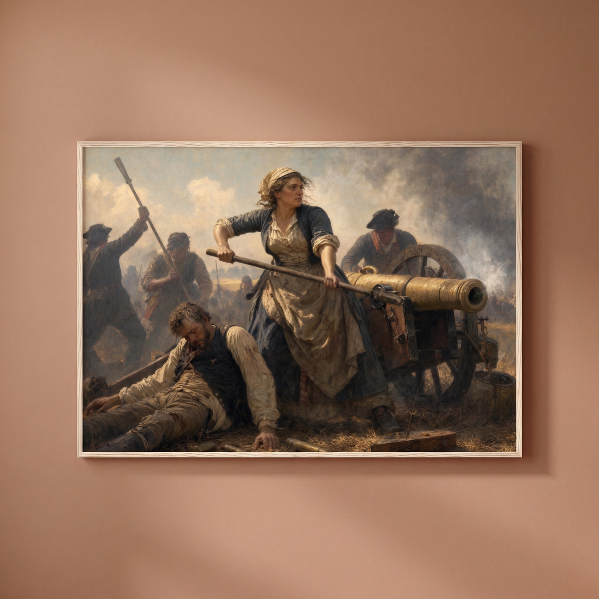 Molly Pitcher at Monmouth framed print on a plain wall