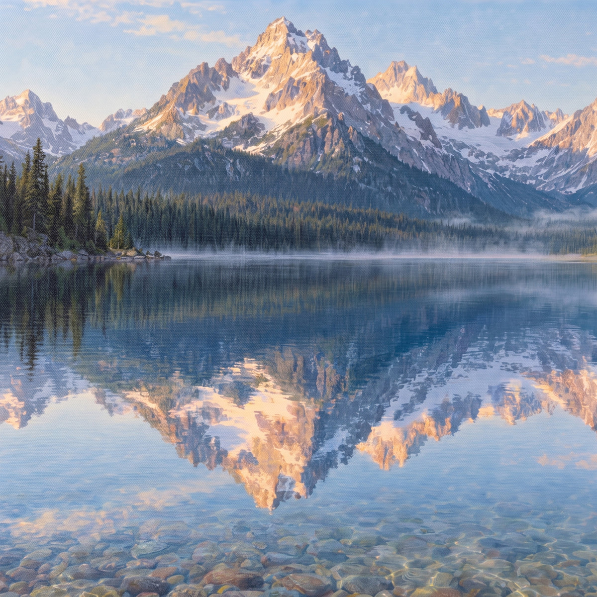 Montana Glacier Lake — close-up of the canvas weave and print detail