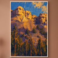 Mount Rushmore framed print on a plain wall