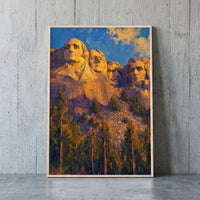 Mount Rushmore framed print leaning against a wall