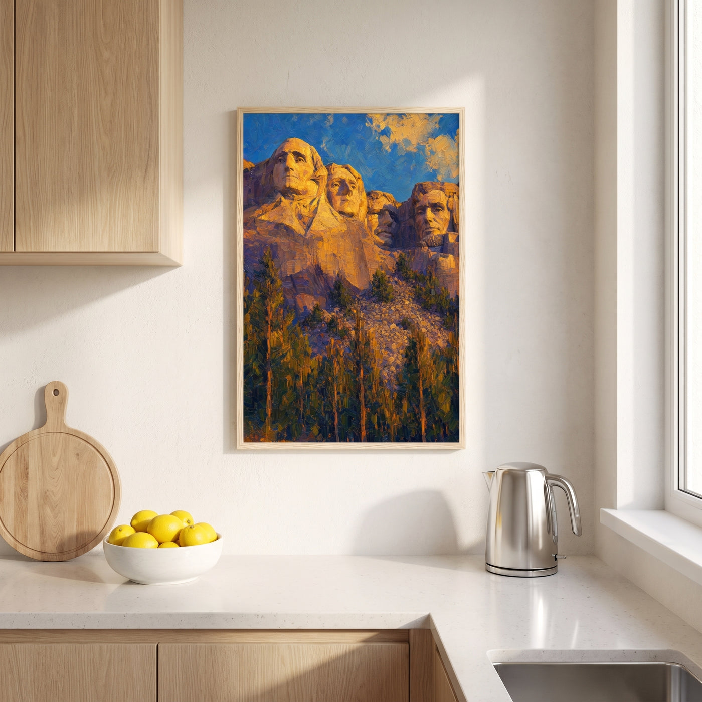 Mount Rushmore framed print hanging in a home interior
