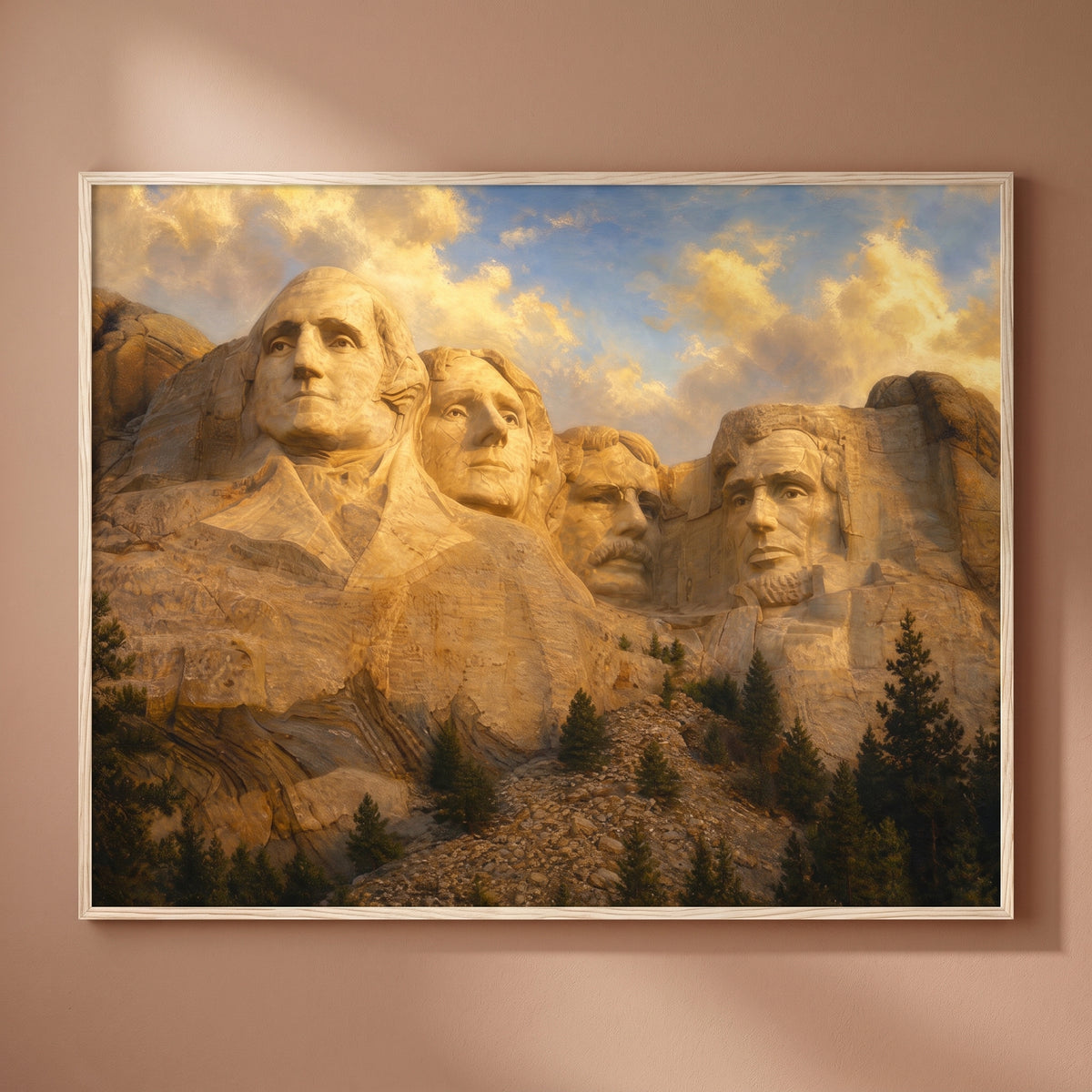 Mount Rushmore at Golden Hour framed print on a plain wall