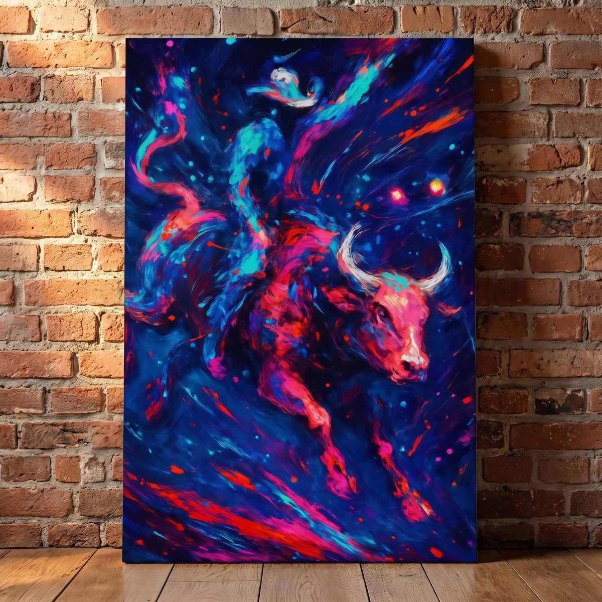 Midnight Rodeo canvas print leaning against a wall
