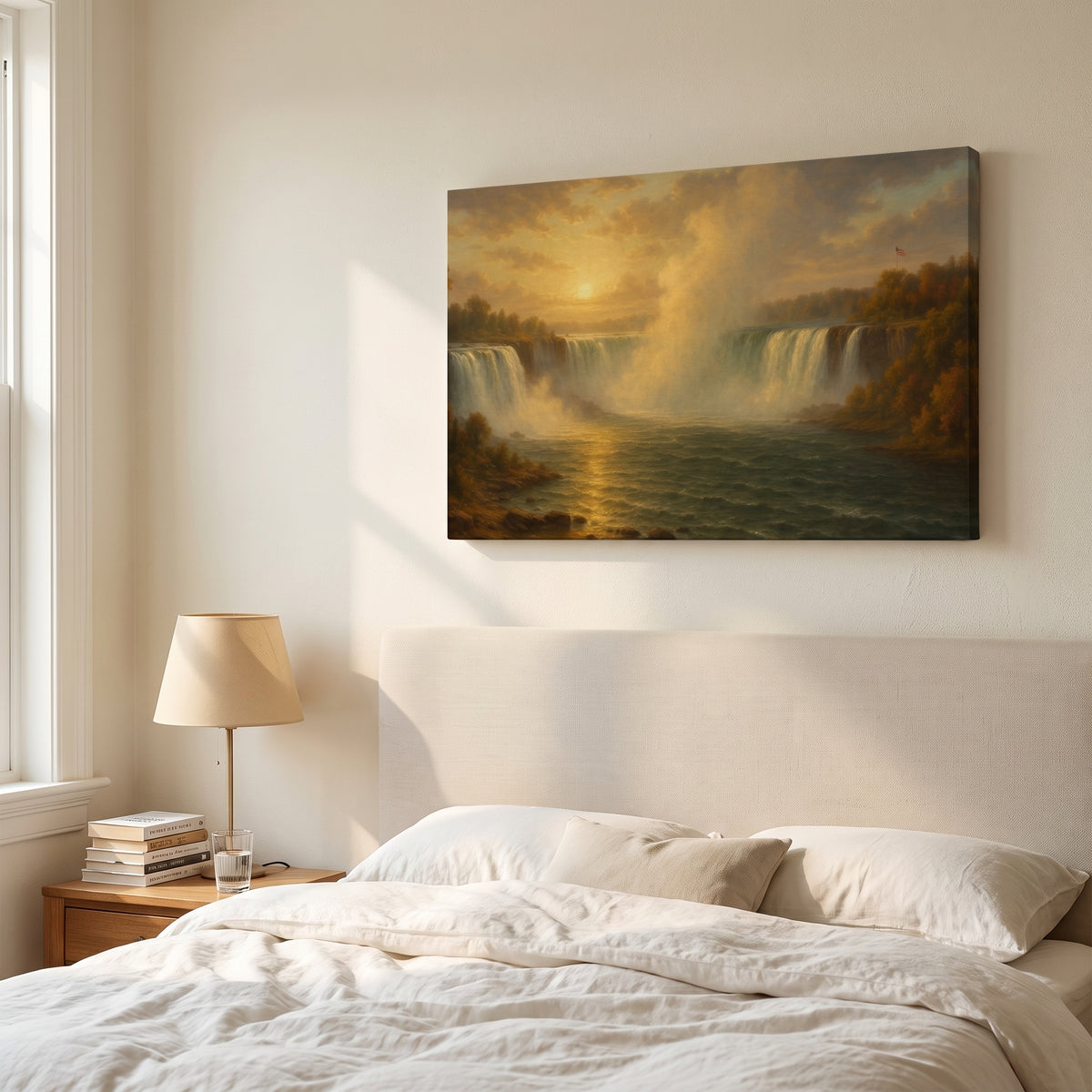 Niagara Falls at Sunset canvas print hanging in a home interior