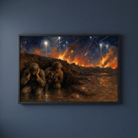 Night Bombardment at Anzio framed print on a plain wall