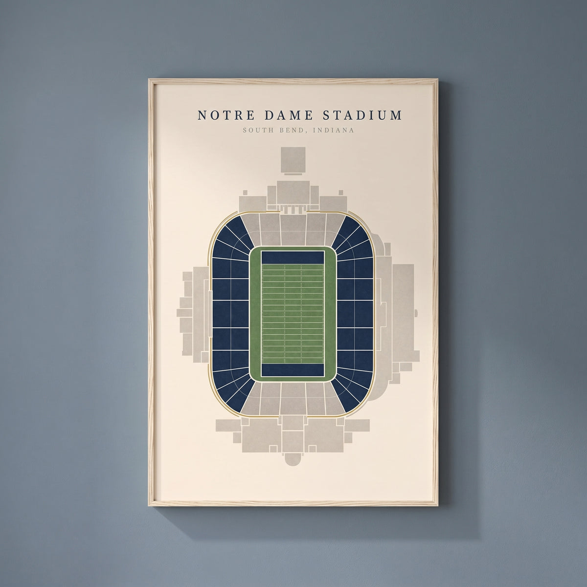 Notre Dame Stadium framed print on a plain wall