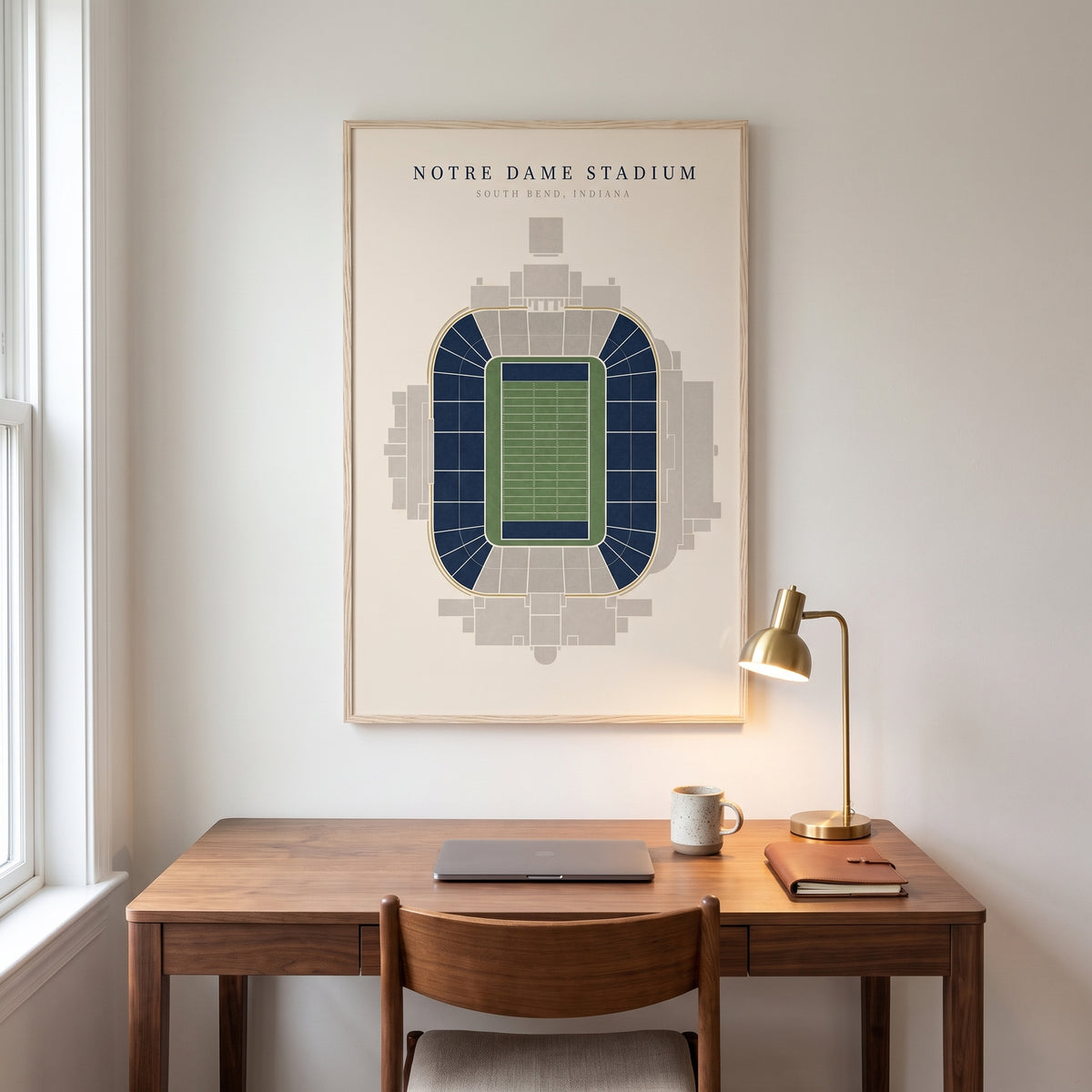 Notre Dame Stadium framed print hanging in a home interior