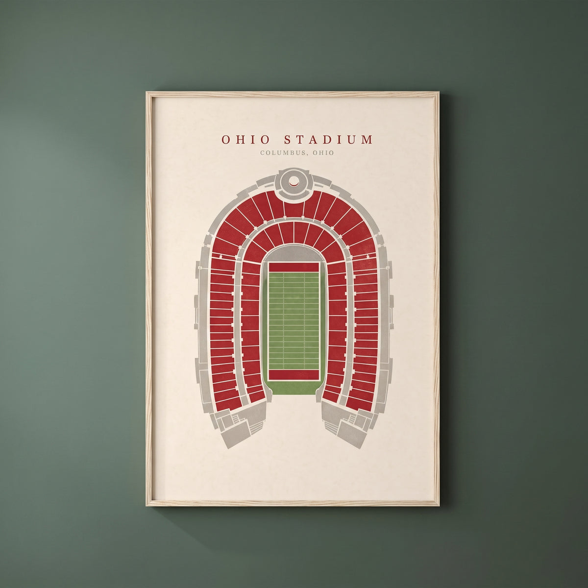Ohio Stadium framed print on a plain wall
